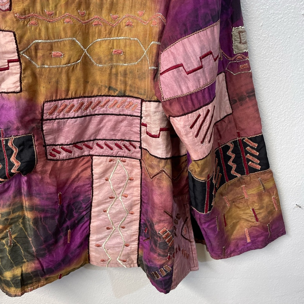 Parsley Sage Silk Patchwork Button Jacket Boho Ar… - image 4